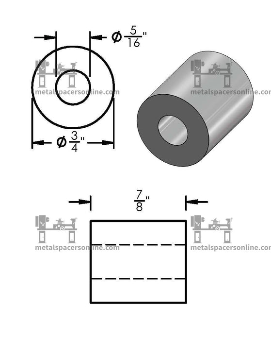 Mild Steel Spacer 3/4" OD X 5/16" ID - Metal Spacers Online