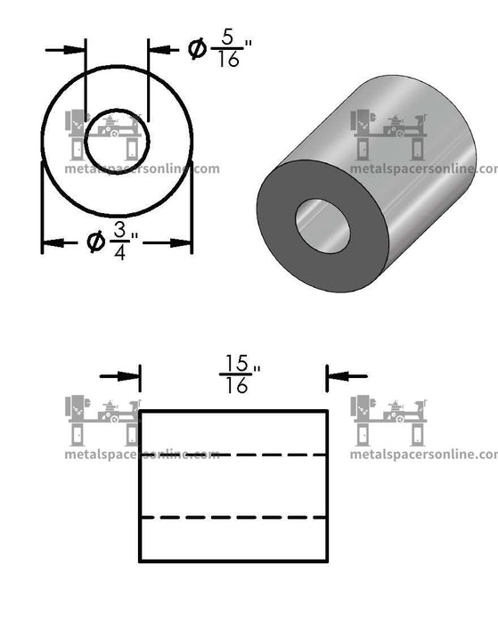 Mild Steel Spacer 3/4" OD X 5/16" ID - Metal Spacers Online