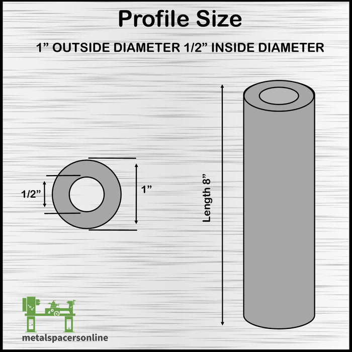 Long Aluminum Spacer 1" OD X 1/2" ID x 8" Long - Metal Spacers Online