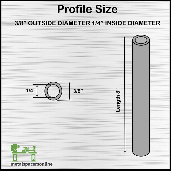 Long Aluminum Spacer 3/8" OD X 1/4" ID x 8" Long - Metal Spacers Online