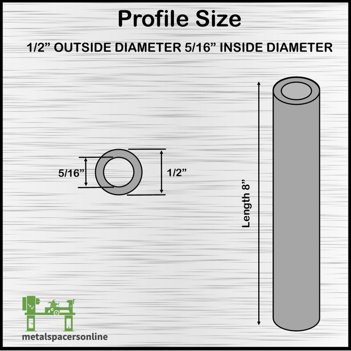 Long Aluminum Spacer 1/2" OD X 5/16" ID x 8" Long - Metal Spacers Online