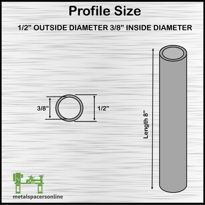 Long Aluminum Spacer 1/2" OD X 3/8" ID x 8" Long - Metal Spacers Online