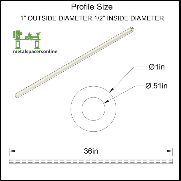 Aluminum Spacer 1" OD X 1/2" ID X 36" Long