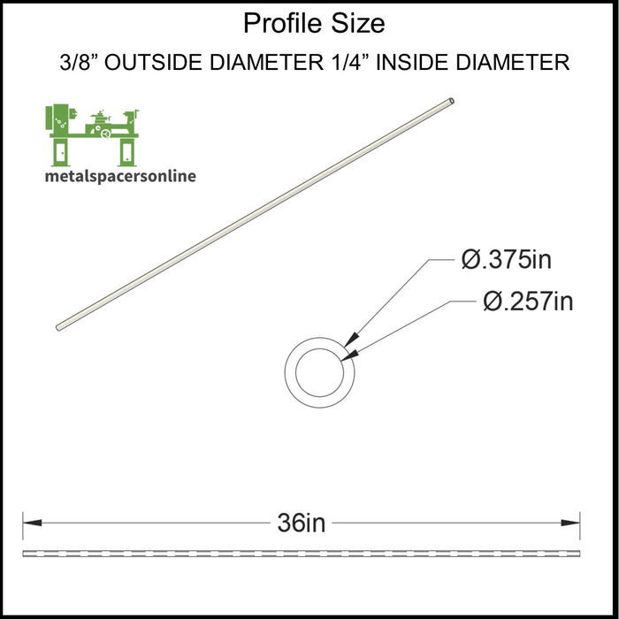 Aluminum Spacer 3/8" OD X 1/4" ID X 36" Long