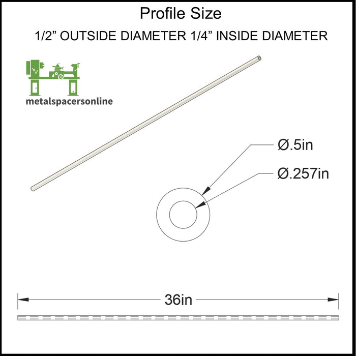 Aluminum Spacer 1/2" OD X 1/4" ID X 36" Long