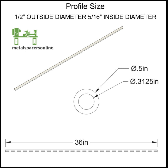 Aluminum Spacer 1/2" OD X 5/16" ID X 36" Long