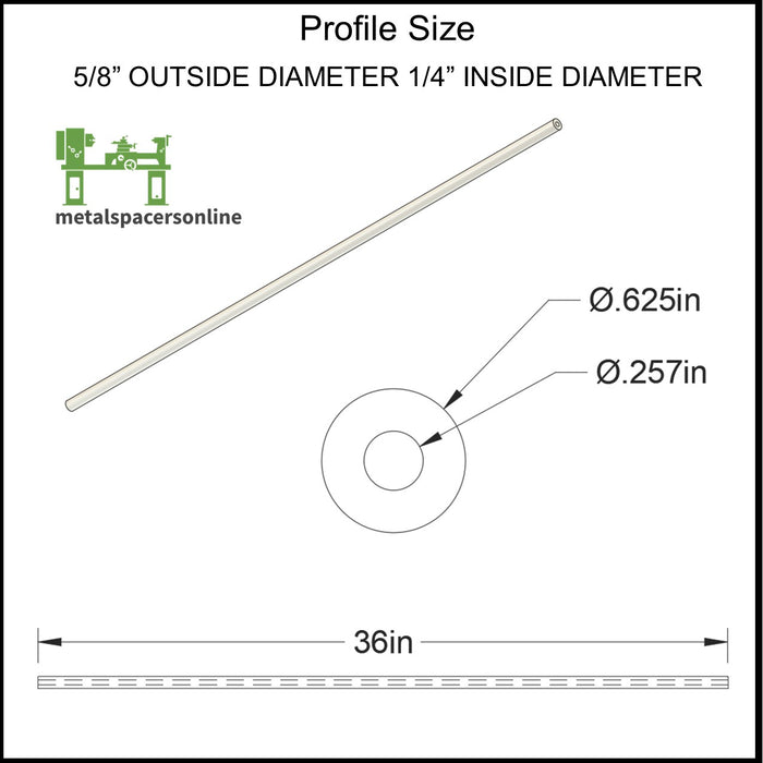 Aluminum Spacer 5/8" OD X 1/4" ID X 36" Long