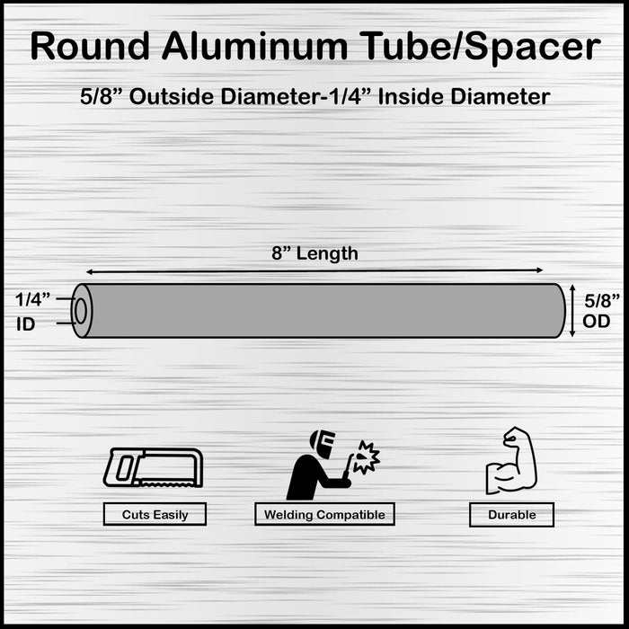 Long Aluminum Spacer 5/8" OD X 1/4" ID x 8" Long