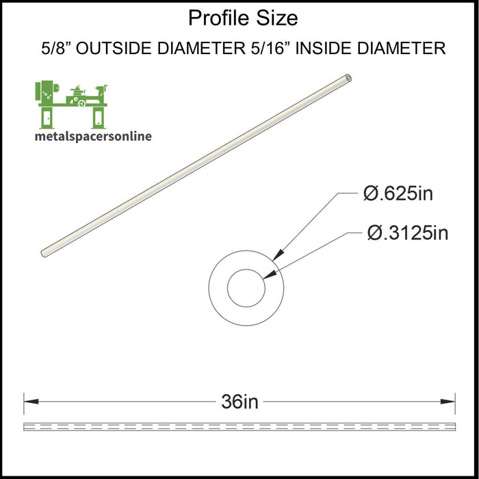 Aluminum Spacer 5/8" OD X 5/16" ID X 36" Long