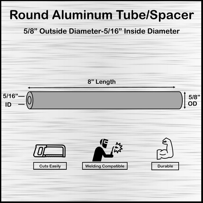 Long Aluminum Spacer 5/8" OD X 5/16" ID x 8" Long