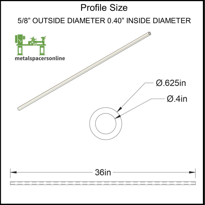 Aluminum Spacer 5/8" OD X 0.40" ID X 36" Long