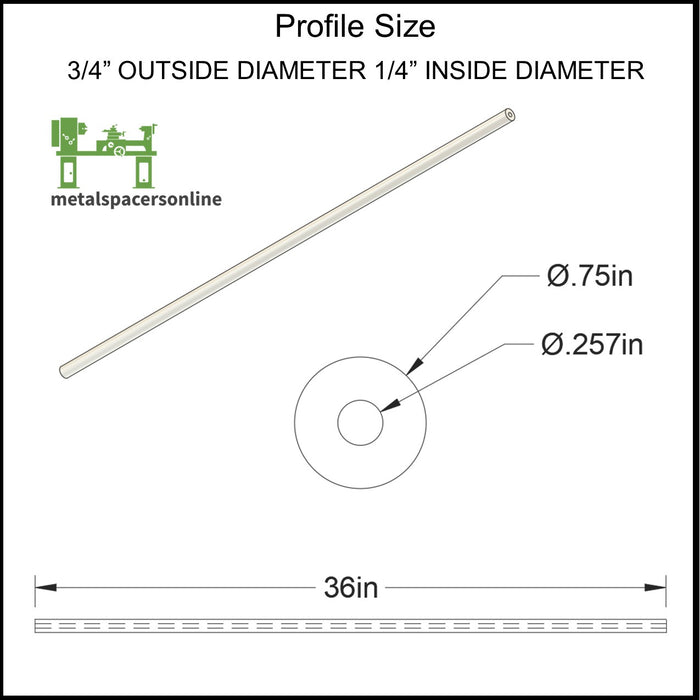 Aluminum Spacer 3/4" OD X 1/4" ID X 36" Long