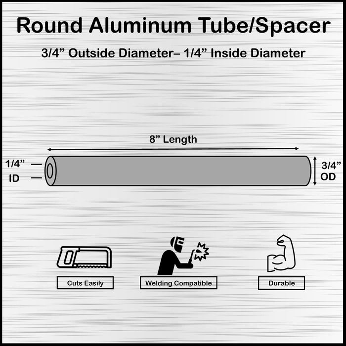 Long Aluminum Spacer 3/4" OD X 1/4" ID x 8" Long
