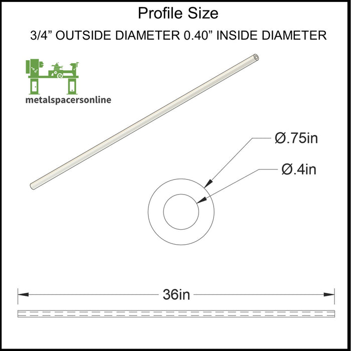 Aluminum Spacer 3/4" OD X 0.40" ID X 36" Long