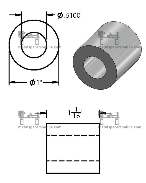 Mild Steel Spacer 1" OD X 1/2" ID