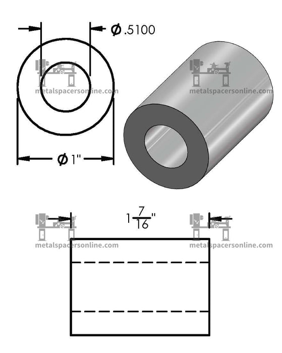 Mild Steel Spacer 1" OD X 1/2" ID