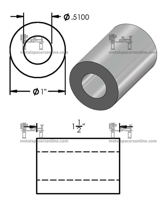 Mild Steel Spacer 1" OD X 1/2" ID