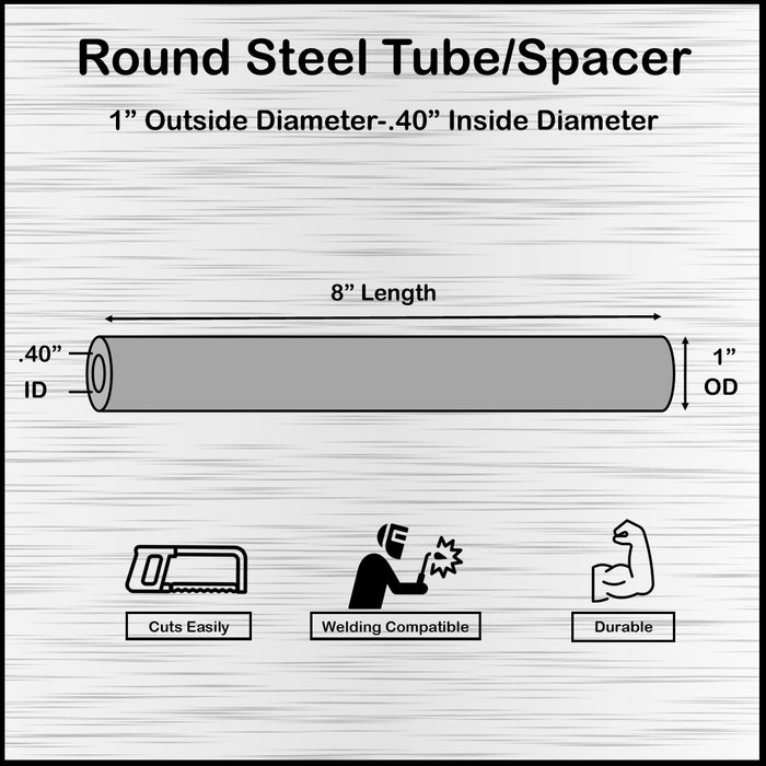 Long Mild Steel Spacer 1" OD X 3/8" ID x 8" Long