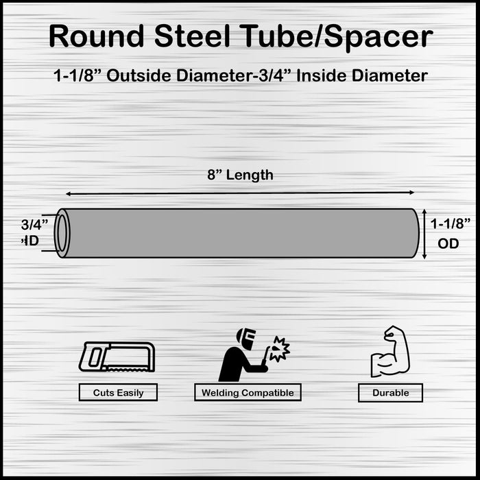 Long Mild Steel Spacer 1-1/8" OD X 3/4" ID x 8" Long