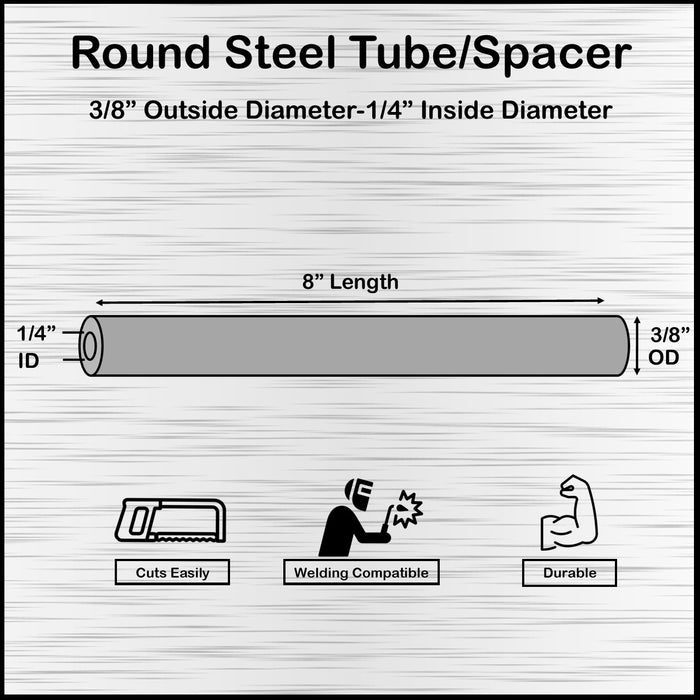 Long Mild Steel Spacer 3/8" OD X 1/4" ID x 8" Long