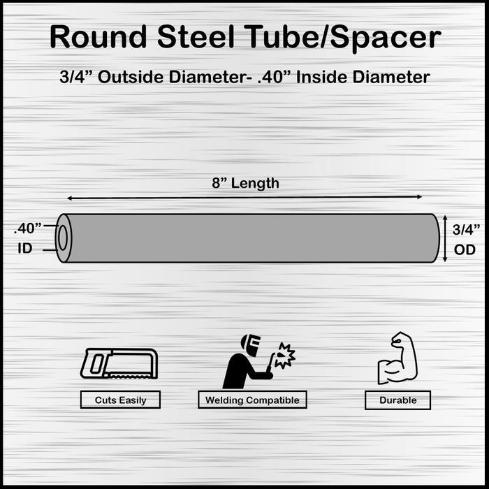 Long Mild Steel Spacer 3/4" OD X 3/8" ID x 8" Long