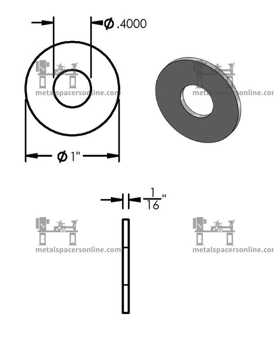 Aluminum Spacer 1" OD X 3/8" ID - Metal Spacers Online