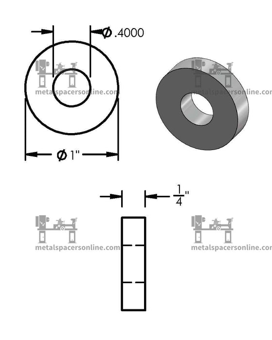 Aluminum Spacer 1" OD X 3/8" ID - Metal Spacers Online