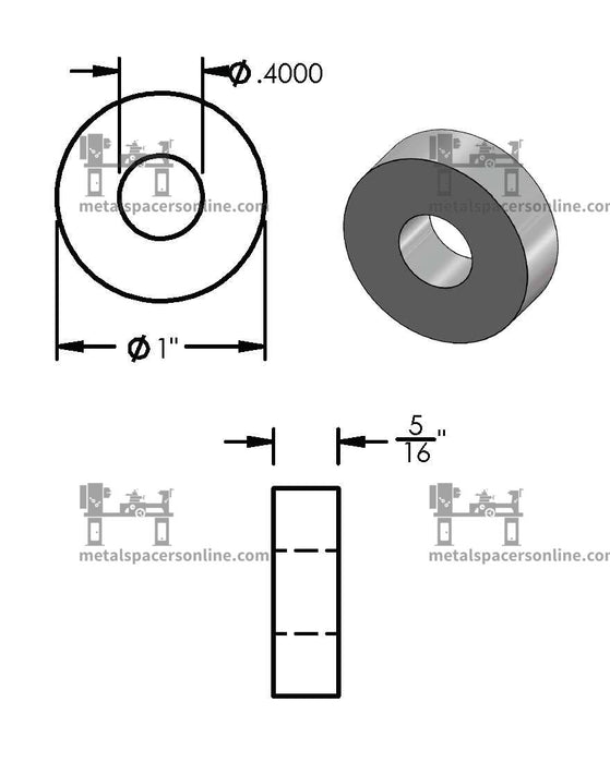 Aluminum Spacer 1" OD X 3/8" ID - Metal Spacers Online