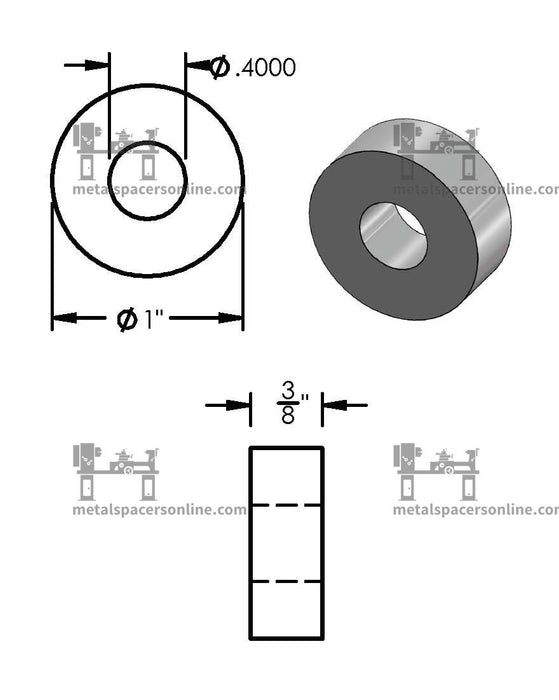 Aluminum Spacer 1" OD X 3/8" ID - Metal Spacers Online