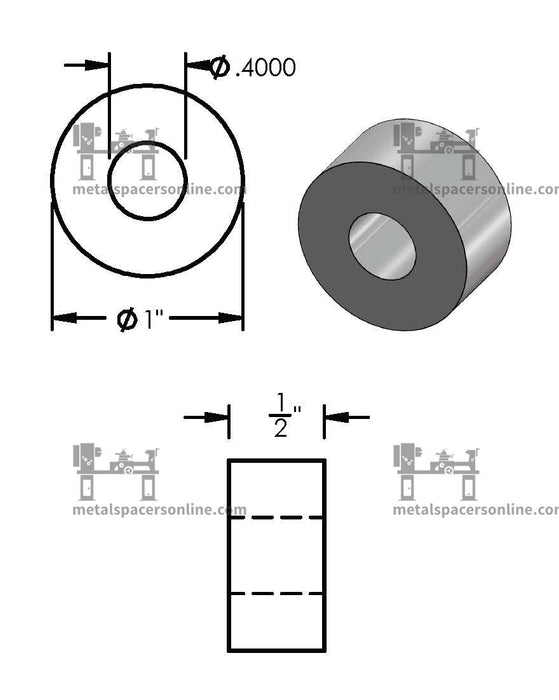 Aluminum Spacer 1" OD X 3/8" ID - Metal Spacers Online