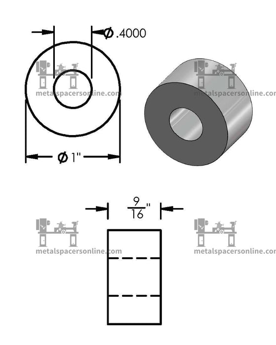 Aluminum Spacer 1" OD X 3/8" ID - Metal Spacers Online