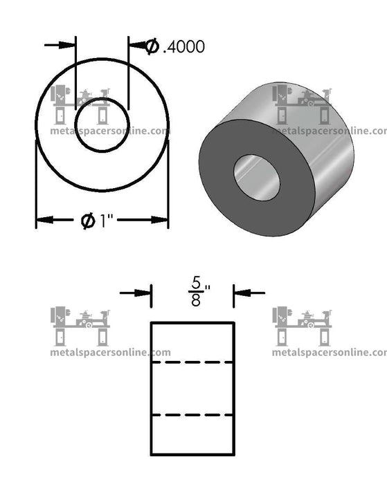 Aluminum Spacer 1" OD X 3/8" ID - Metal Spacers Online