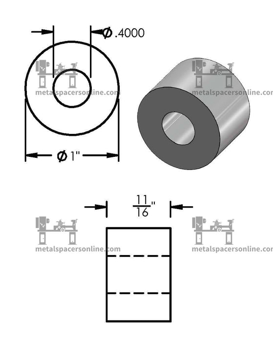 Aluminum Spacer 1" OD X 3/8" ID - Metal Spacers Online