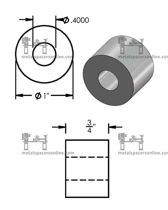 Aluminum Spacer 1" OD X 3/8" ID - Metal Spacers Online