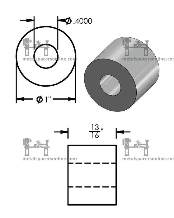 Aluminum Spacer 1" OD X 3/8" ID - Metal Spacers Online