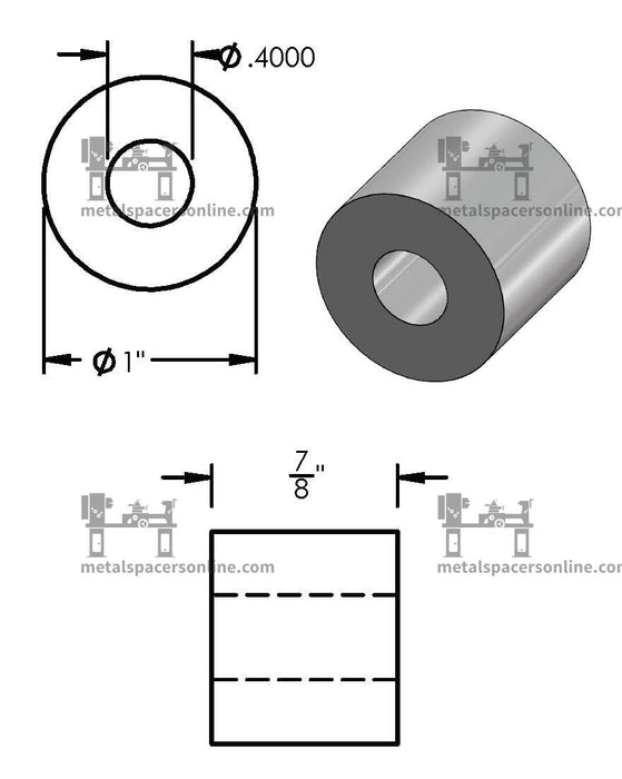 Aluminum Spacer 1" OD X 3/8" ID - Metal Spacers Online