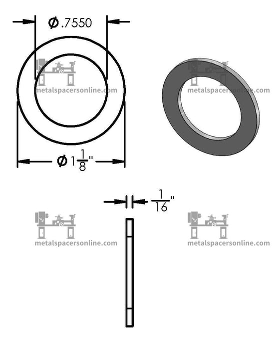 Aluminum Spacer 1-1/8" OD X 3/4" ID - Metal Spacers Online