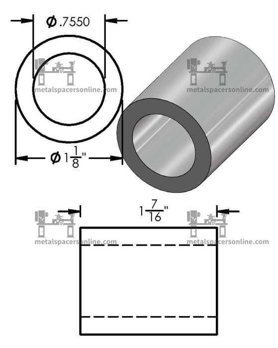 Aluminum Spacer 1-1/8" OD X 3/4" ID - Metal Spacers Online