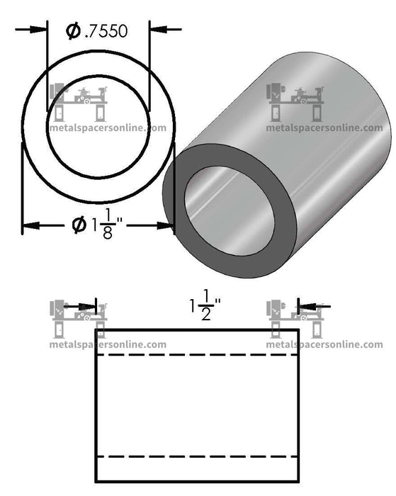 Aluminum Spacer 1-1/8" OD X 3/4" ID - Metal Spacers Online