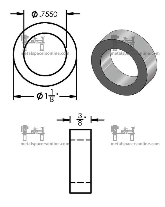 Aluminum Spacer 1-1/8" OD X 3/4" ID - Metal Spacers Online