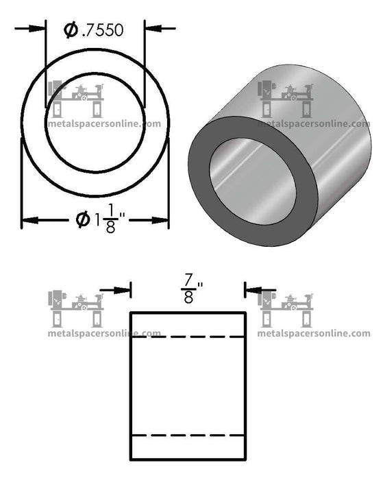 Aluminum Spacer 1-1/8" OD X 3/4" ID - Metal Spacers Online