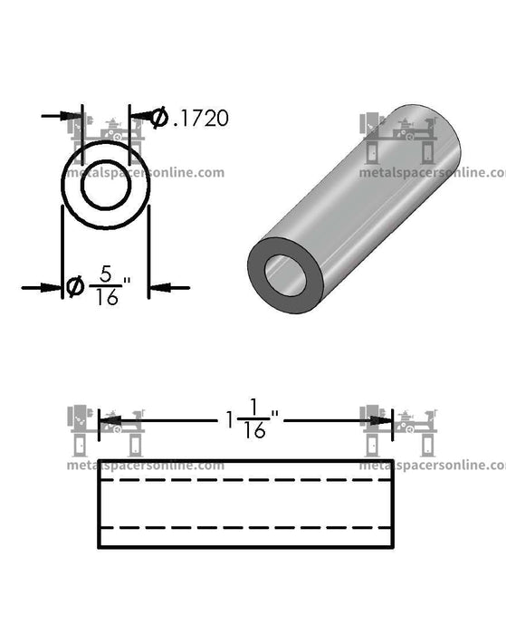 Aluminum Spacer 5/16" OD X 11/64" ID - Metal Spacers Online