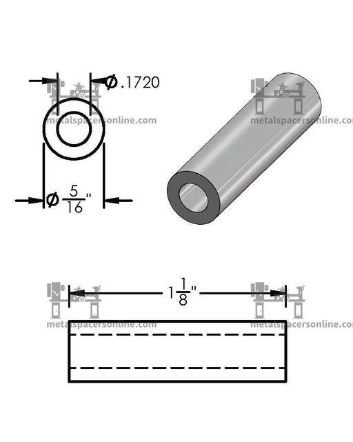 Aluminum Spacer 5/16" OD X 11/64" ID - Metal Spacers Online