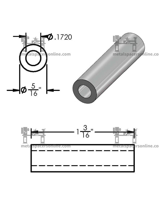 Aluminum Spacer 5/16" OD X 11/64" ID - Metal Spacers Online