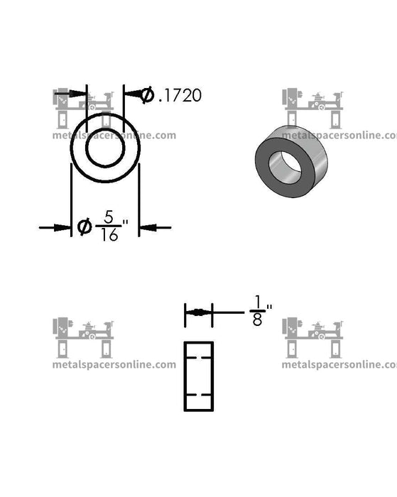 Aluminum Spacer 5/16" OD X 11/64" ID - Metal Spacers Online