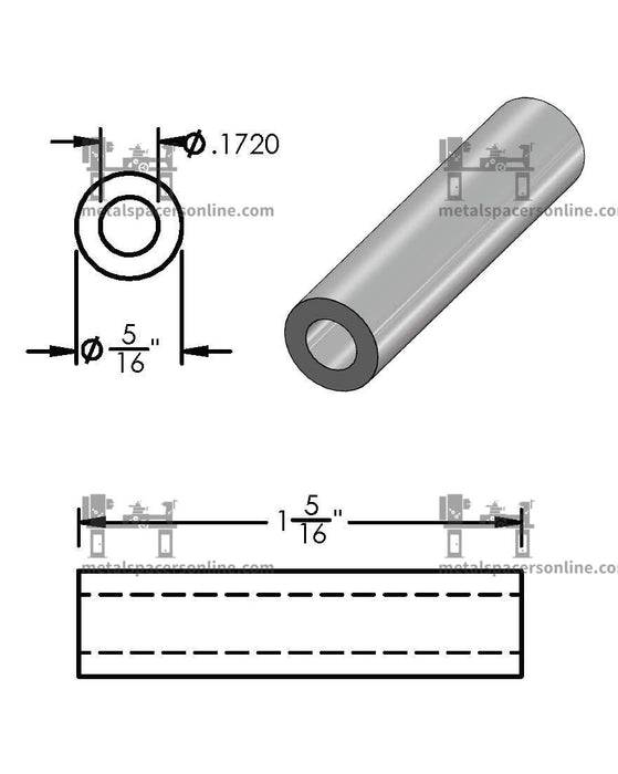 Aluminum Spacer 5/16" OD X 11/64" ID - Metal Spacers Online