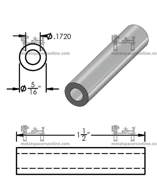 Aluminum Spacer 5/16" OD X 11/64" ID - Metal Spacers Online