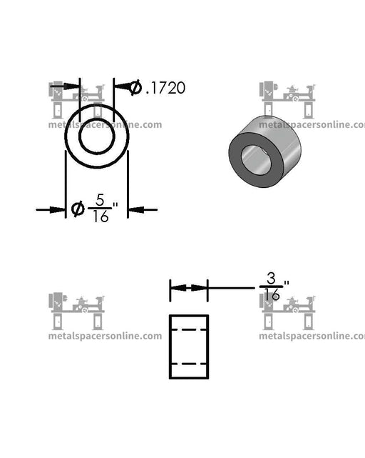 Aluminum Spacer 5/16" OD X 11/64" ID - Metal Spacers Online