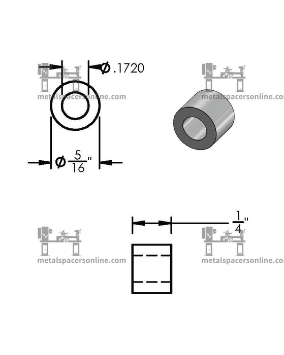 Aluminum Spacer 5/16" OD X 11/64" ID - Metal Spacers Online