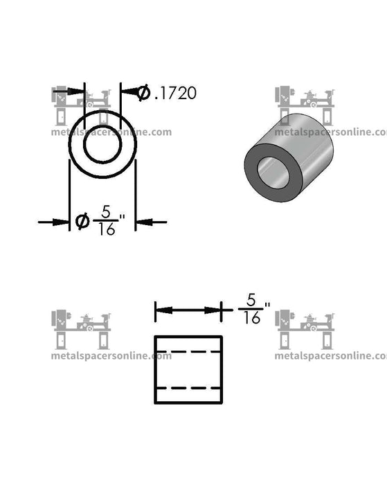 Aluminum Spacer 5/16" OD X 11/64" ID - Metal Spacers Online